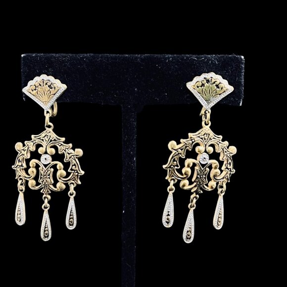 Vintage Gold Tone And Silver Tone Dangle Screw Back Earrings (5289) - Picture 1 of 5